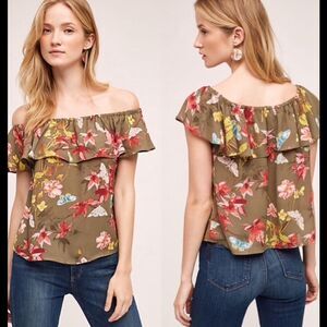 Anthropologie Mauve romantic floral top -XS